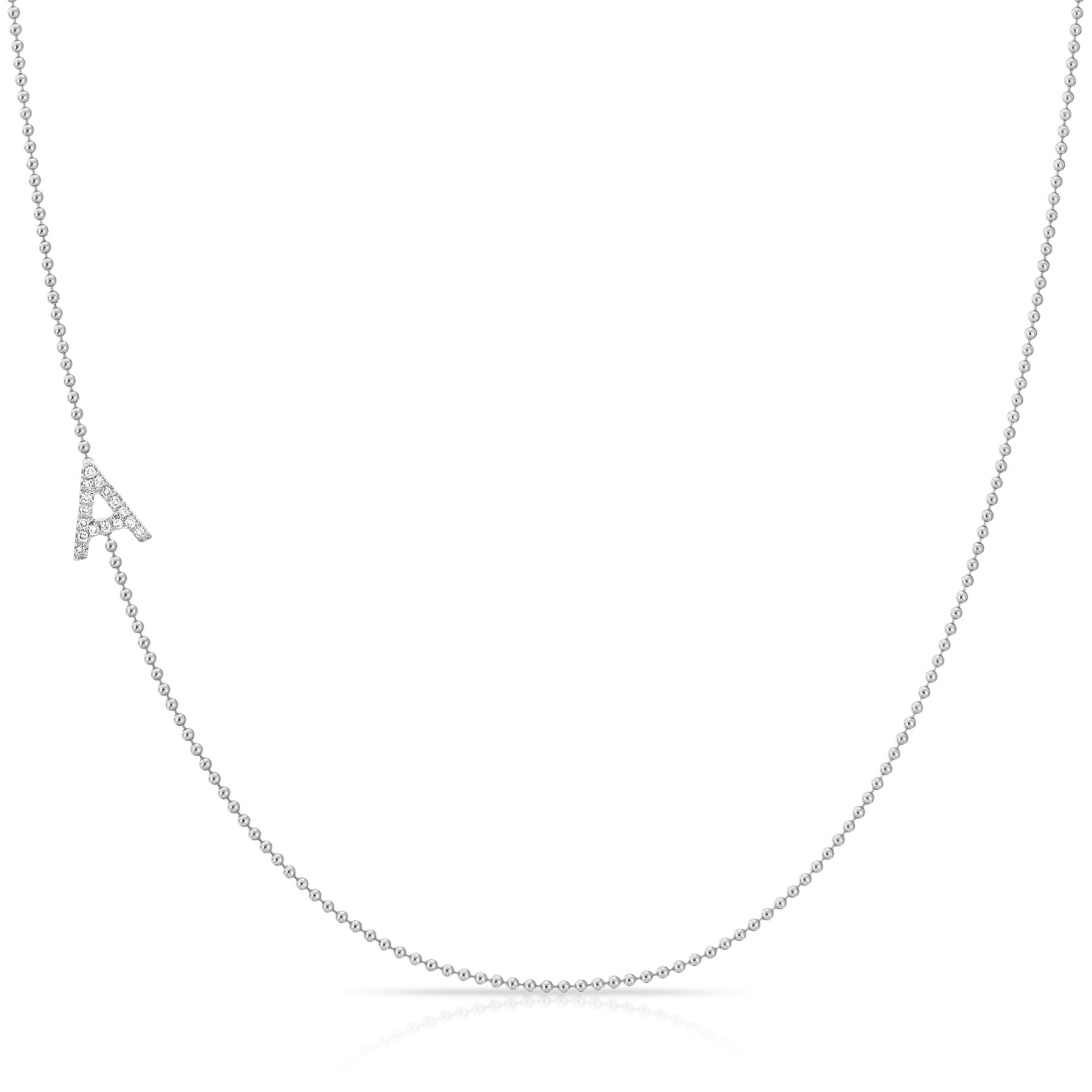 Maya Brenner Pavé Diamond Initial Necklace – A Charm in 14K White Gold, Bead Chain