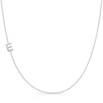 14K White Gold Pavé Diamond Initial Necklace, Letter E – Bead Chain | Maya Brenner