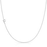 F Pavé Diamond Initial Necklace in 14K White Gold on Bead Chain – Maya Brenner