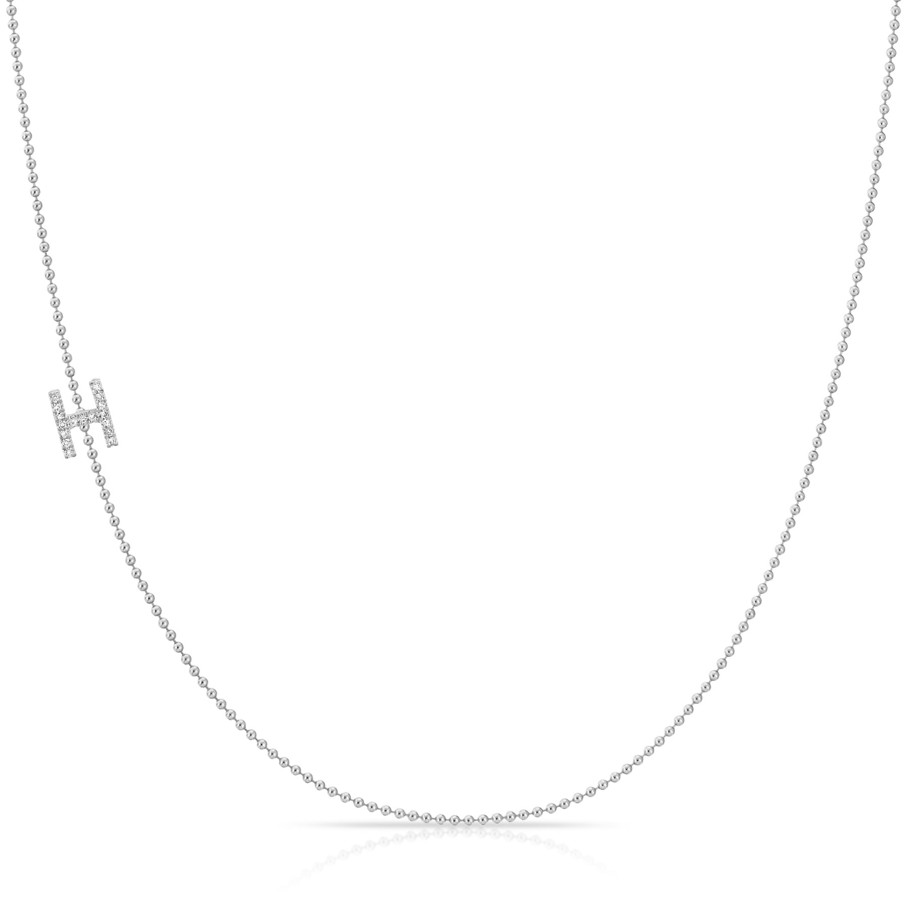 H Pavé Diamond Initial Necklace in 14K White Gold on Bead Chain – Maya Brenner