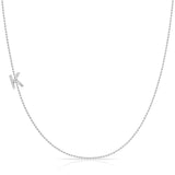 Maya Brenner Pavé Diamond Initial Necklace – K Charm in 14K White Gold, Bead Chain