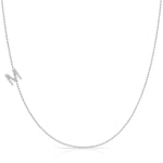 Pavé Diamond Initial Necklace by Maya Brenner – M in 14K White Gold on a Bead Chain