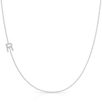 14K White Gold Pavé Diamond Initial Necklace, Letter R – Bead Chain | Maya Brenner