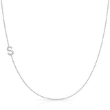 Pavé Diamond Initial Necklace by Maya Brenner – S in 14K White Gold on a Bead Chain