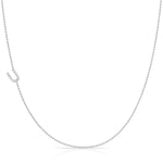 14K White Gold Pavé Diamond Initial Necklace, Letter U – Bead Chain | Maya Brenner