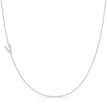 V Pavé Diamond Initial Necklace in 14K White Gold on Bead Chain – Maya Brenner