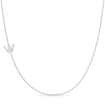Maya Brenner Pavé Diamond Initial Necklace – W Charm in 14K White Gold, Bead Chain