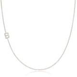 14K White Gold Pavé Diamond Initial Necklace, Letter B – Cable Chain | Maya Brenner