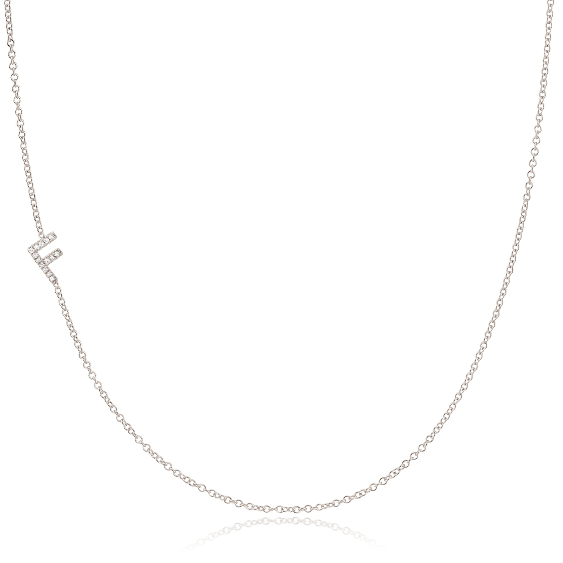 Maya Brenner Pavé Diamond Initial Necklace – F Charm in 14K White Gold, Cable Chain