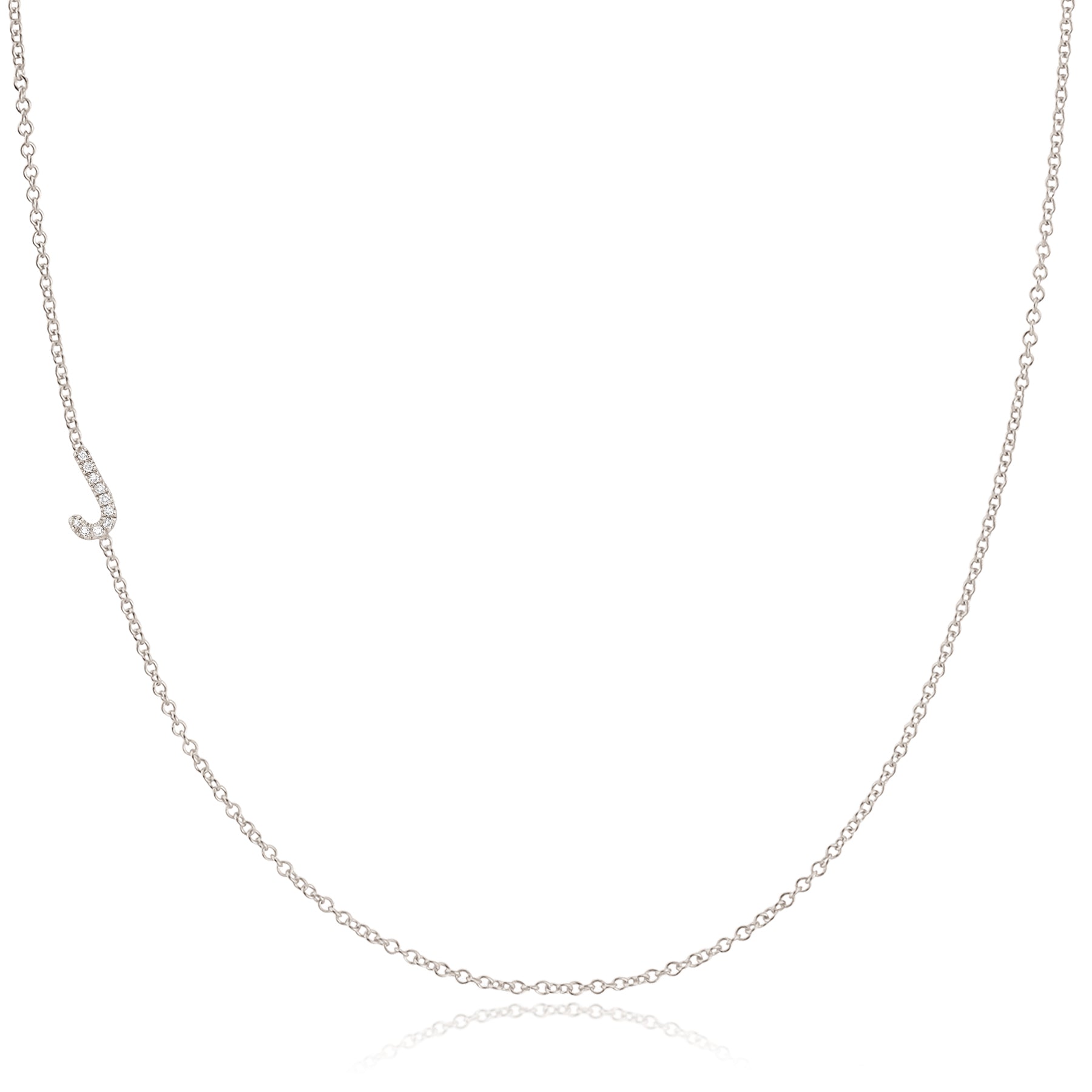 Maya Brenner Pavé Diamond Initial Necklace – J Charm in 14K White Gold, Cable Chain