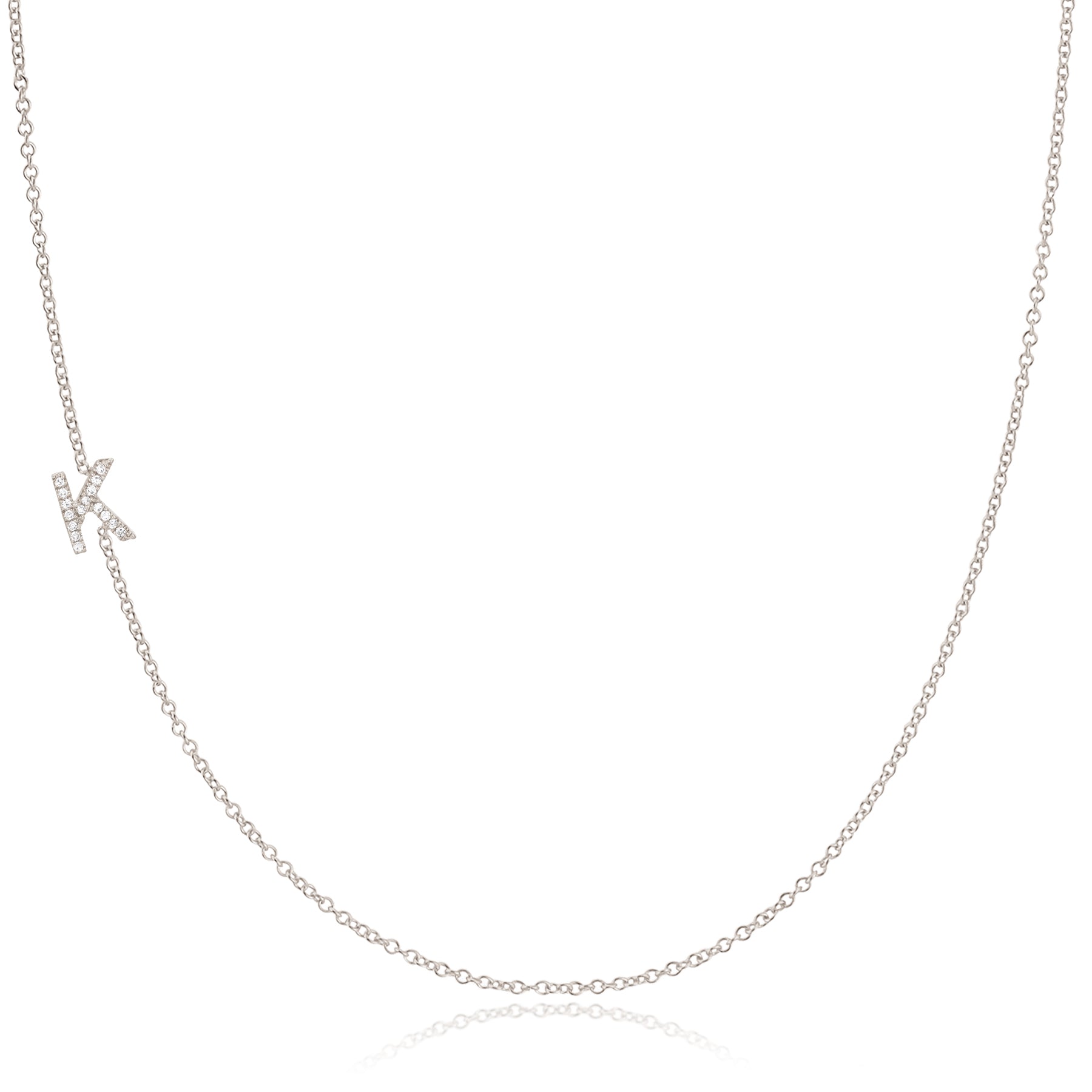 14K White Gold Pavé Diamond Initial Necklace, Letter K – Cable Chain | Maya Brenner