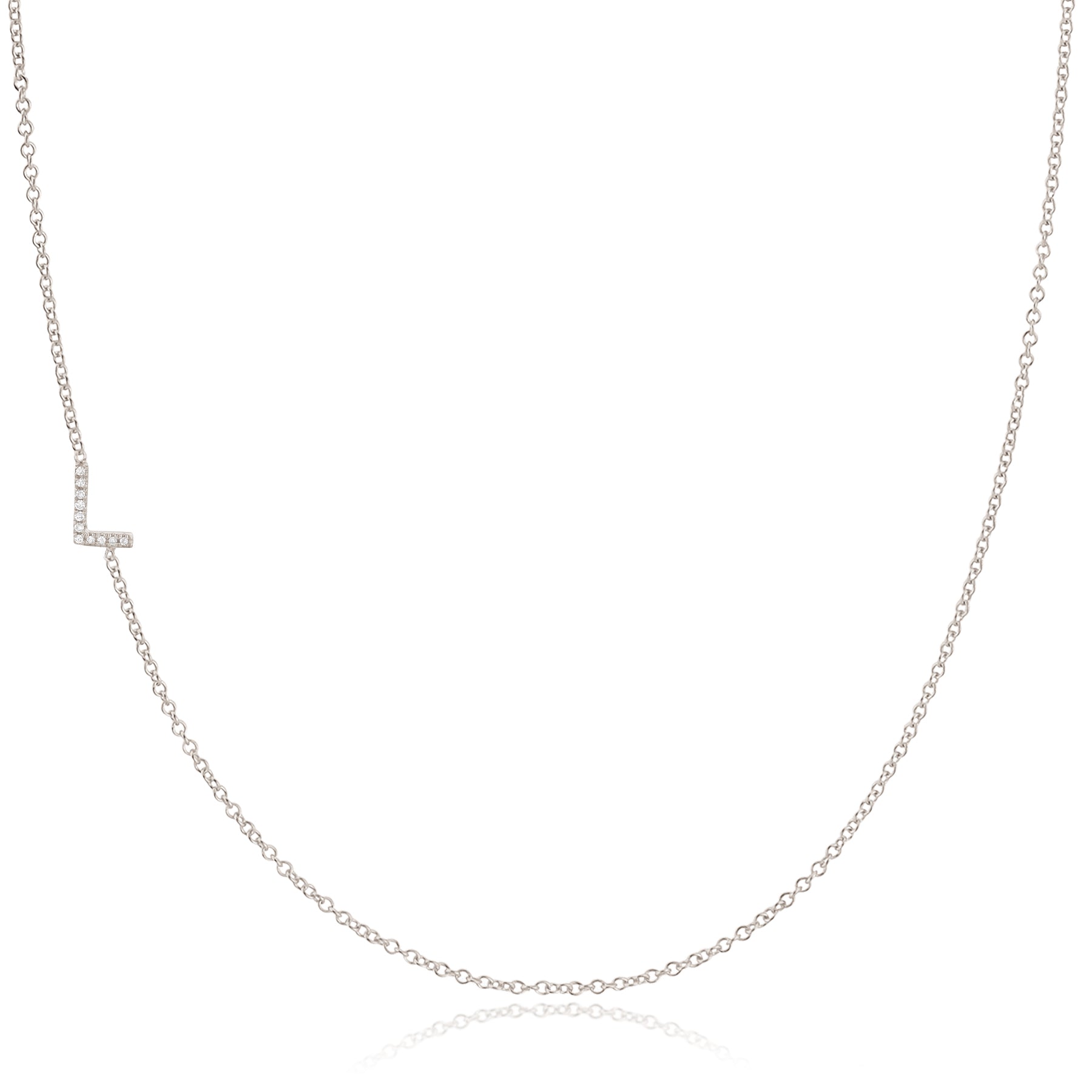 Pavé Diamond Initial Necklace by Maya Brenner – L in 14K White Gold on a Cable Chain