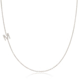 14K White Gold Pavé Diamond Initial Necklace, Letter M – Cable Chain | Maya Brenner