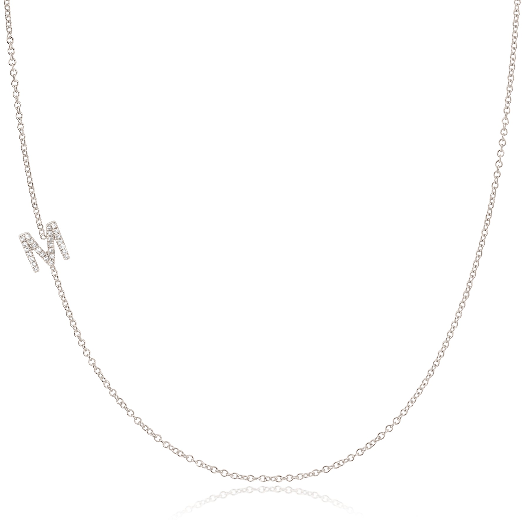 14K White Gold Pavé Diamond Initial Necklace, Letter M – Cable Chain | Maya Brenner