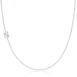 14K White Gold Pavé Diamond Initial Necklace, Letter N – Cable Chain | Maya Brenner