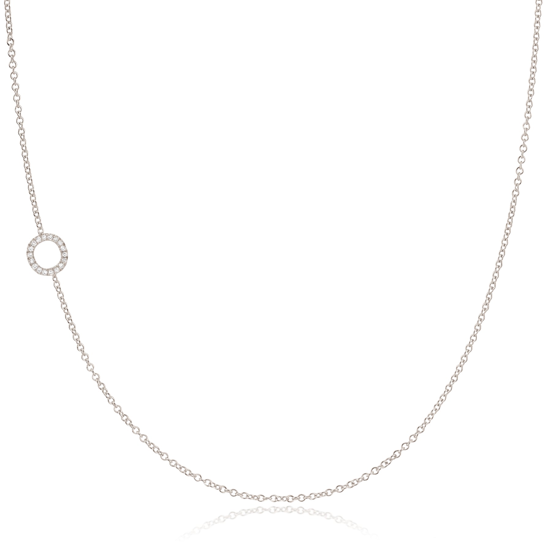 14K White Gold Pavé Diamond Initial Necklace, Letter O – Cable Chain | Maya Brenner