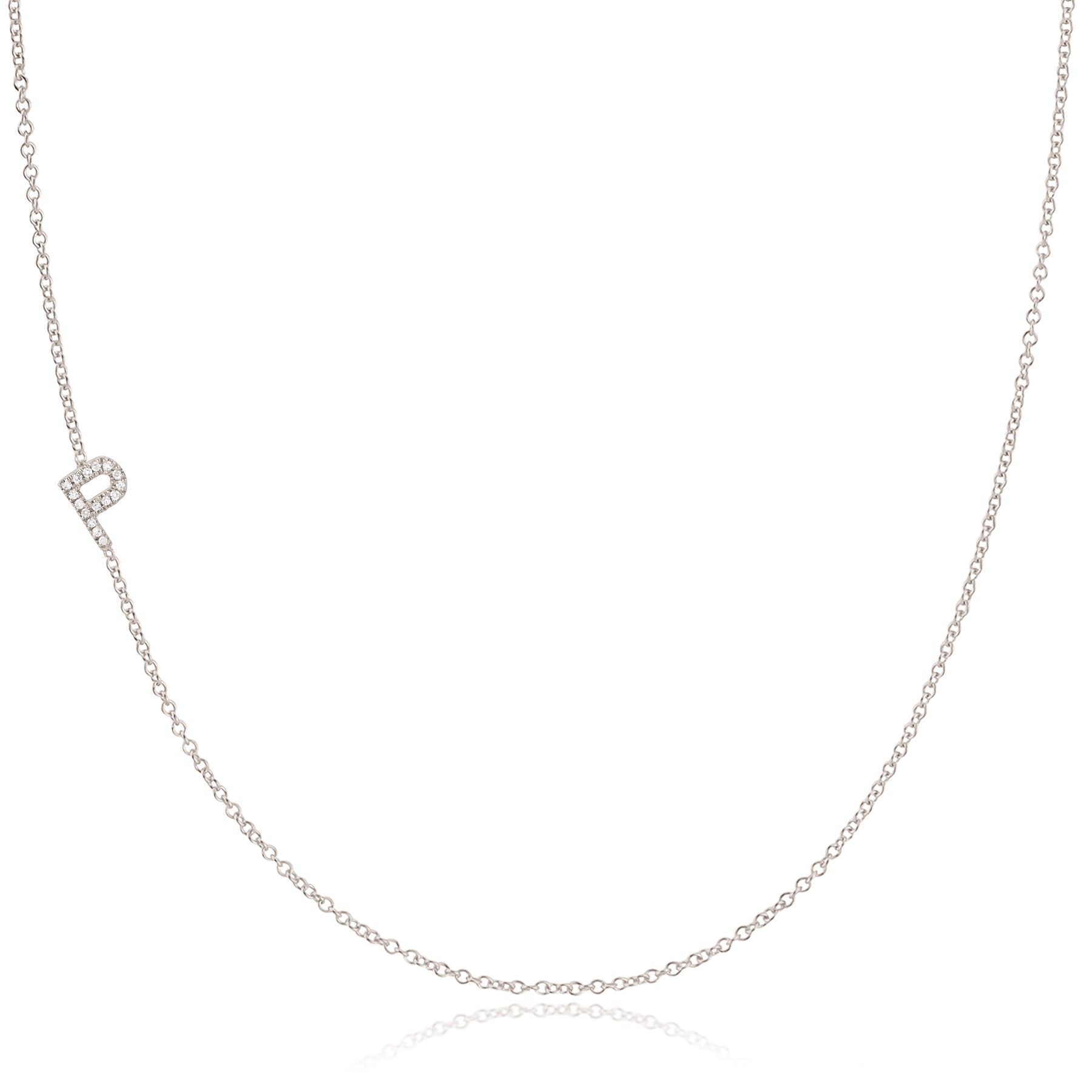 Maya Brenner Pavé Diamond Initial Necklace – P Charm in 14K White Gold, Cable Chain