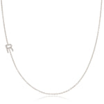 Pavé Diamond Initial Necklace by Maya Brenner – R in 14K White Gold on a Cable Chain