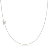 Pavé Diamond Initial Necklace by Maya Brenner – R in 14K White Gold on a Cable Chain