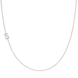 Maya Brenner Pavé Diamond Initial Necklace – S Charm in 14K White Gold, Cable Chain
