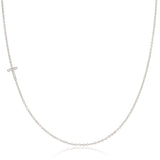 Pavé Diamond Initial Necklace by Maya Brenner – T in 14K White Gold on a Cable Chain