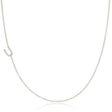Maya Brenner Pavé Diamond Initial Necklace – U Charm in 14K White Gold, Cable Chain