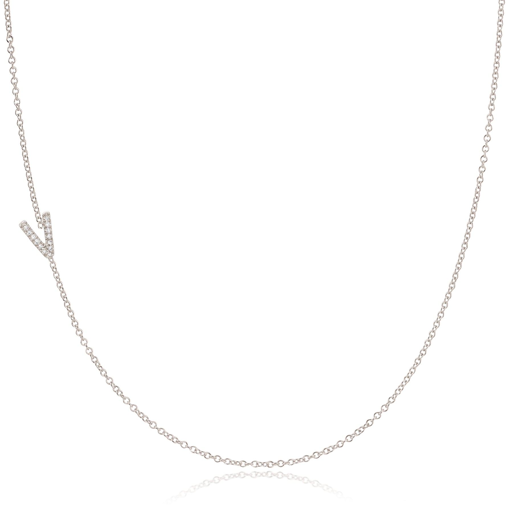 Pavé Diamond Initial Necklace by Maya Brenner – V in 14K White Gold on a Cable Chain