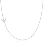 14K White Gold Pavé Diamond Initial Necklace, Letter W – Cable Chain | Maya Brenner