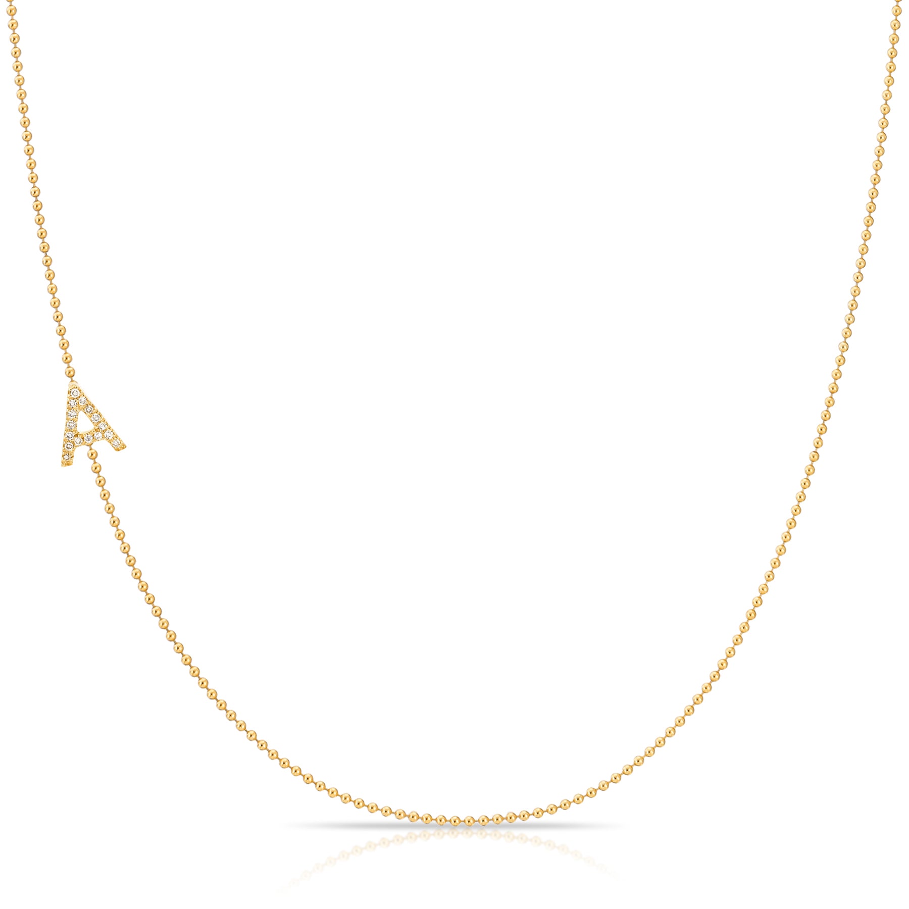 Pavé Diamond Initial Necklace by Maya Brenner – A in 14K Yellow Gold on a Bead Chain