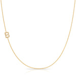 B Pavé Diamond Initial Necklace in 14K Yellow Gold on Bead Chain – Maya Brenner