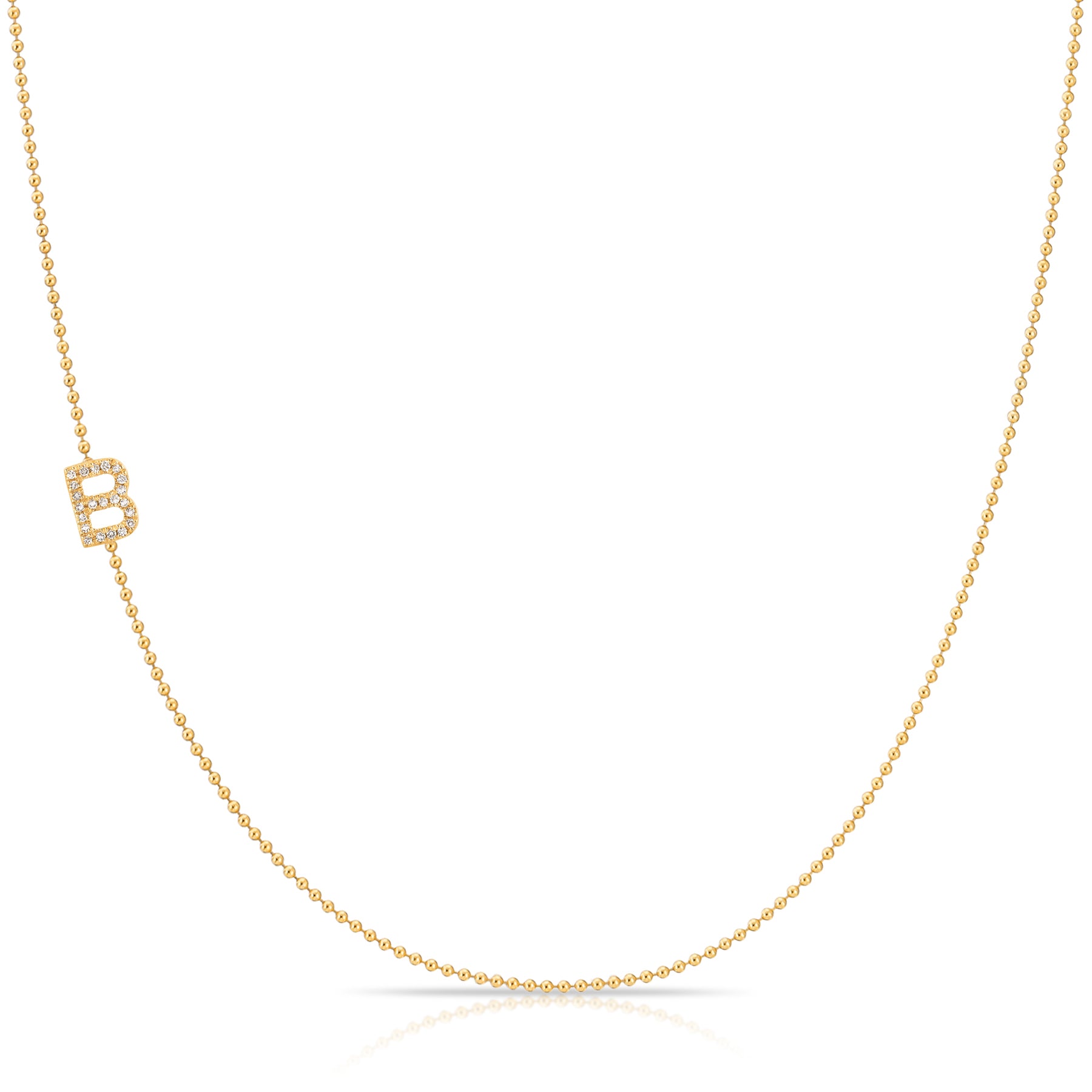 B Pavé Diamond Initial Necklace in 14K Yellow Gold on Bead Chain – Maya Brenner