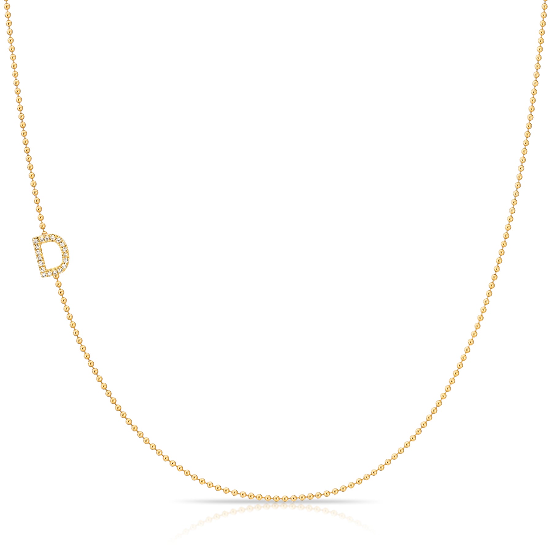 Pavé Diamond Initial Necklace by Maya Brenner – D in 14K Yellow Gold on a Bead Chain
