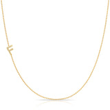 14K Yellow Gold Pavé Diamond Initial Necklace, Letter F – Bead Chain | Maya Brenner