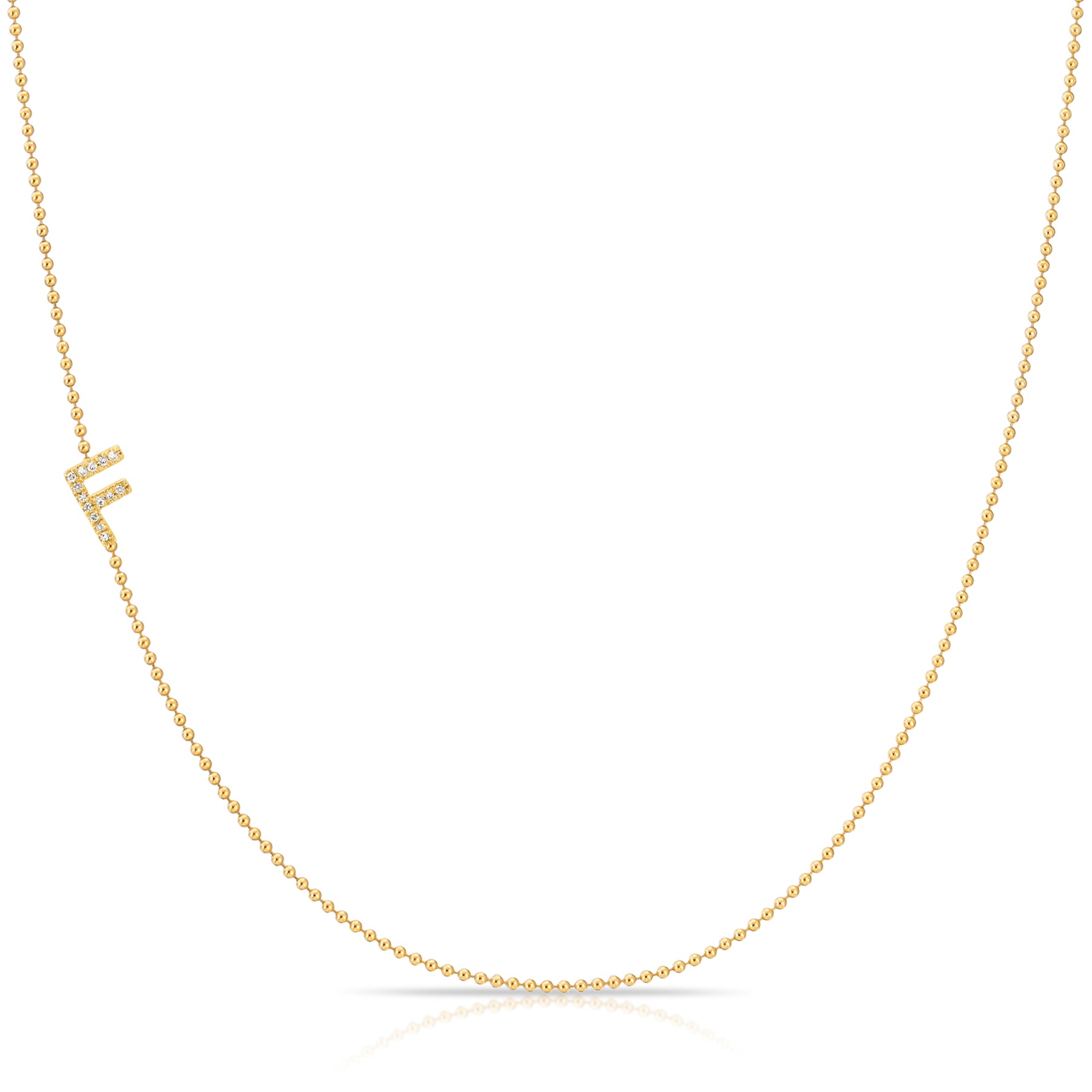 14K Yellow Gold Pavé Diamond Initial Necklace, Letter F – Bead Chain | Maya Brenner