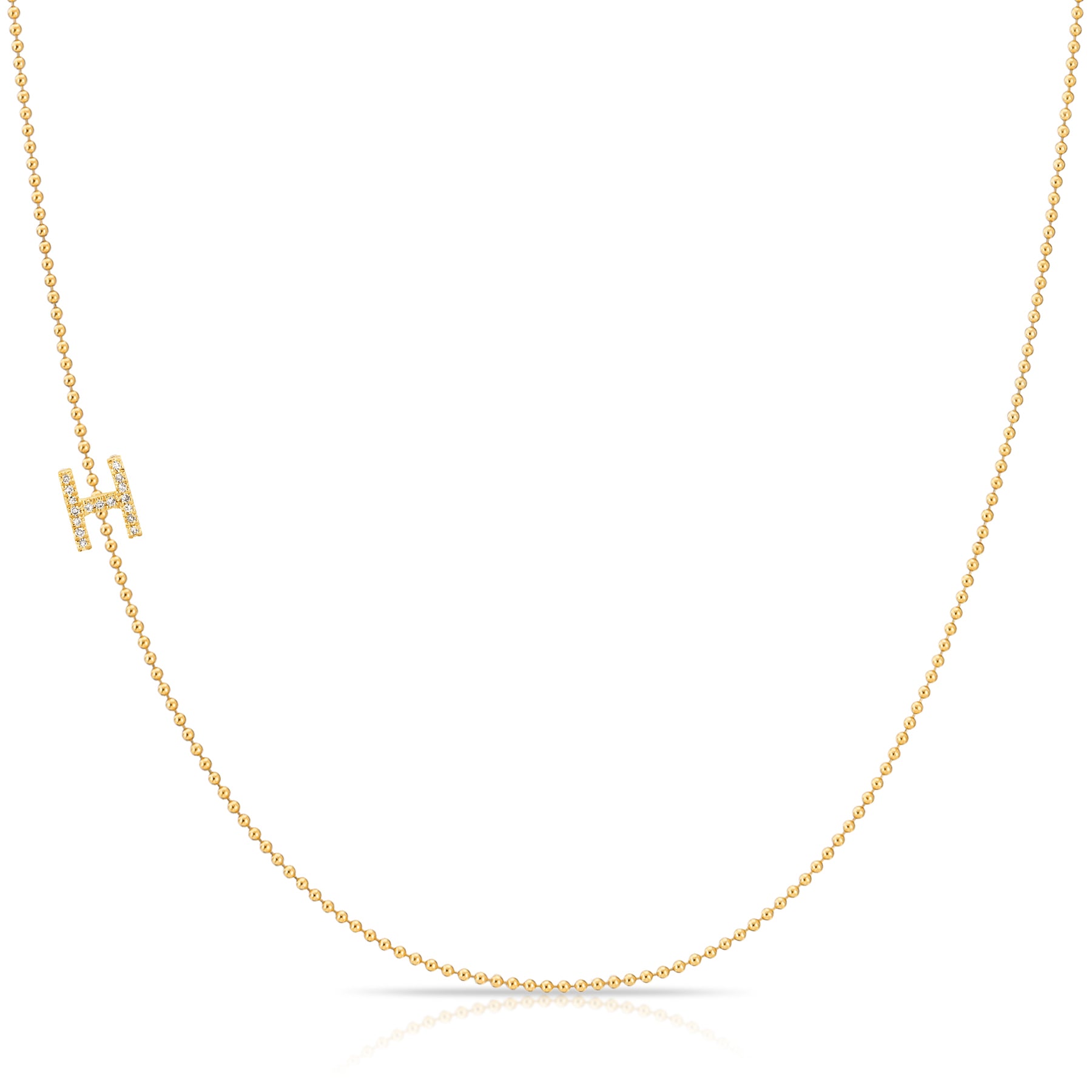 H Pavé Diamond Initial Necklace in 14K Yellow Gold on Bead Chain – Maya Brenner