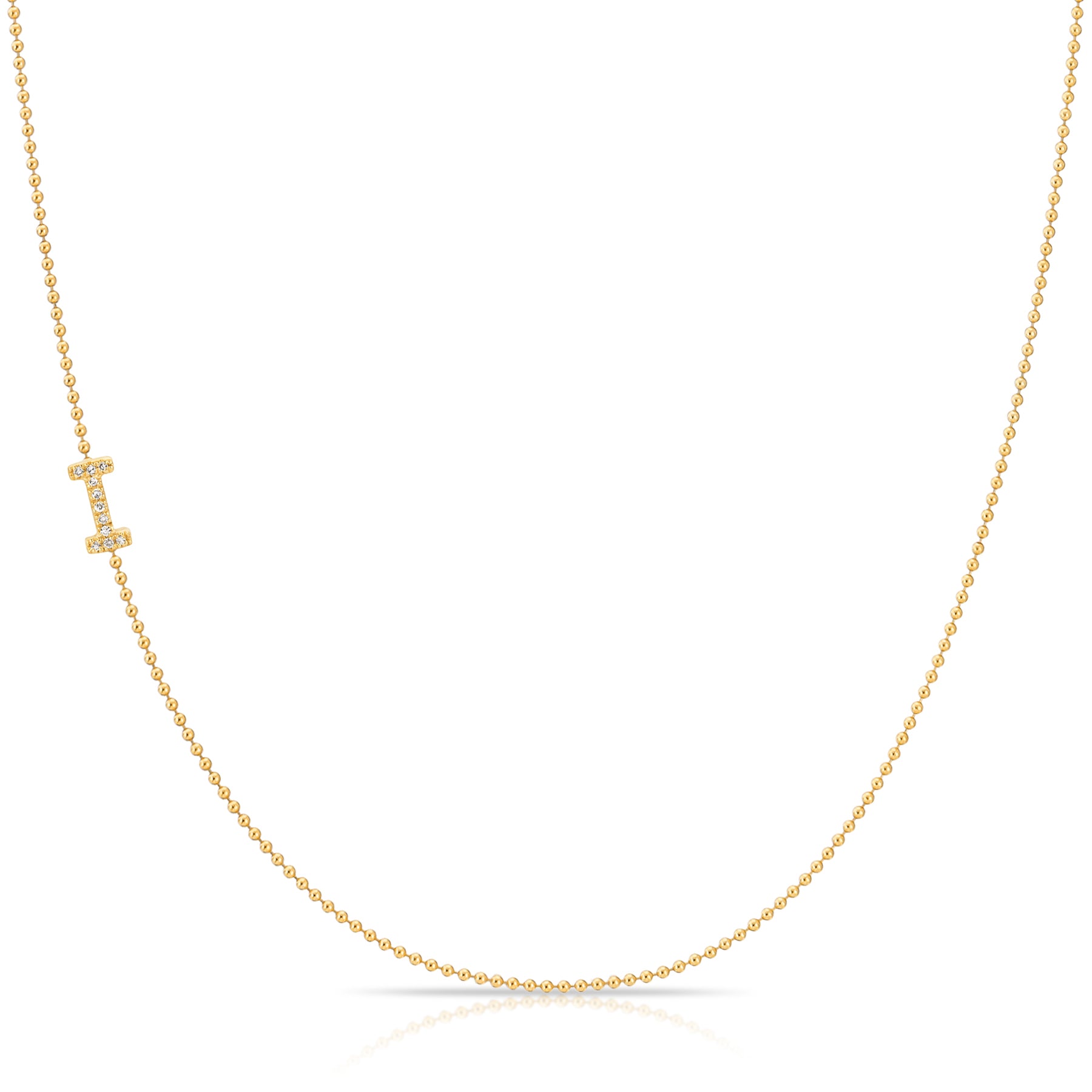 Pavé Diamond Initial Necklace by Maya Brenner – I in 14K Yellow Gold on a Bead Chain