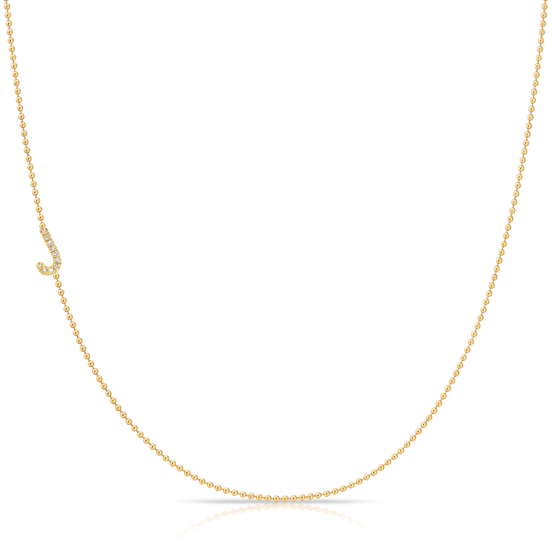 J Pavé Diamond Initial Necklace in 14K Yellow Gold on Bead Chain – Maya Brenner