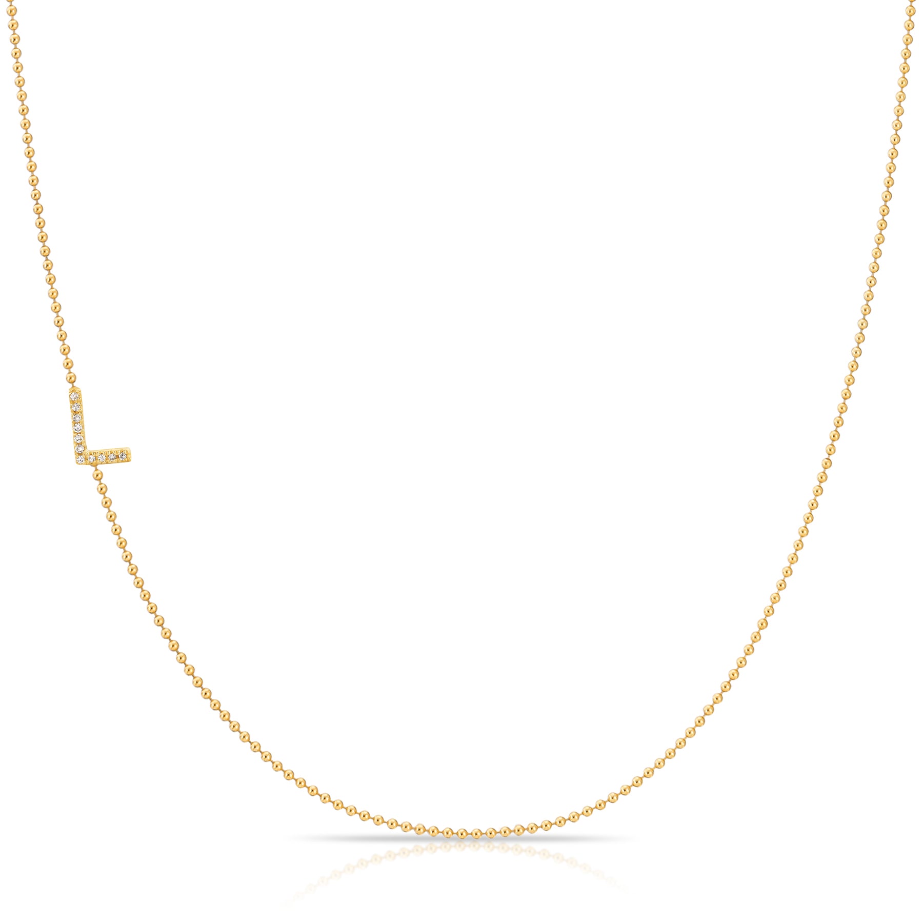 Maya Brenner Pavé Diamond Initial Necklace – L Charm in 14K Yellow Gold, Bead Chain