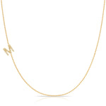 Pavé Diamond Initial Necklace by Maya Brenner – M in 14K Yellow Gold on a Bead Chain