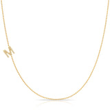 Pavé Diamond Initial Necklace by Maya Brenner – M in 14K Yellow Gold on a Bead Chain