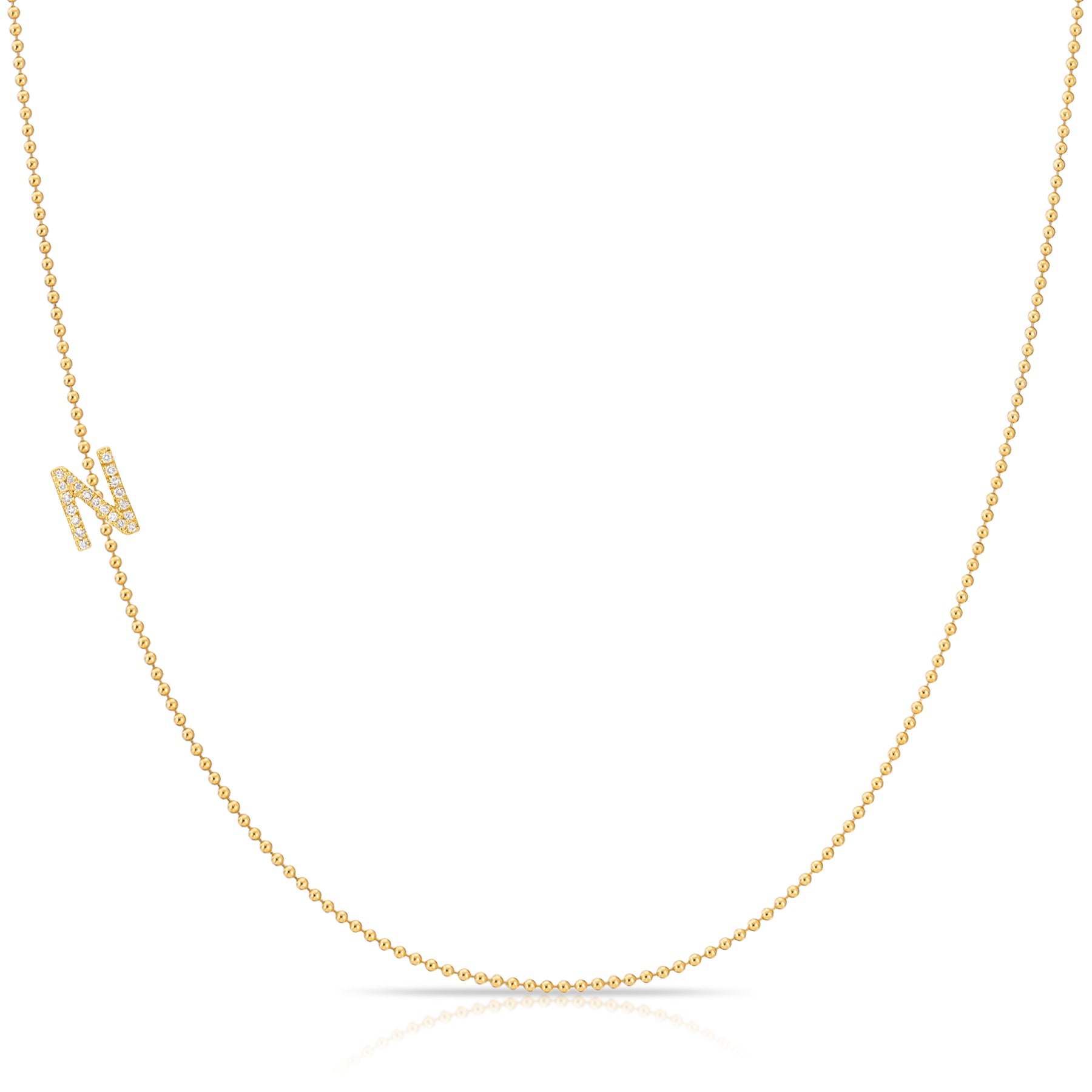 Pavé Diamond Initial Necklace by Maya Brenner – N in 14K Yellow Gold on a Bead Chain
