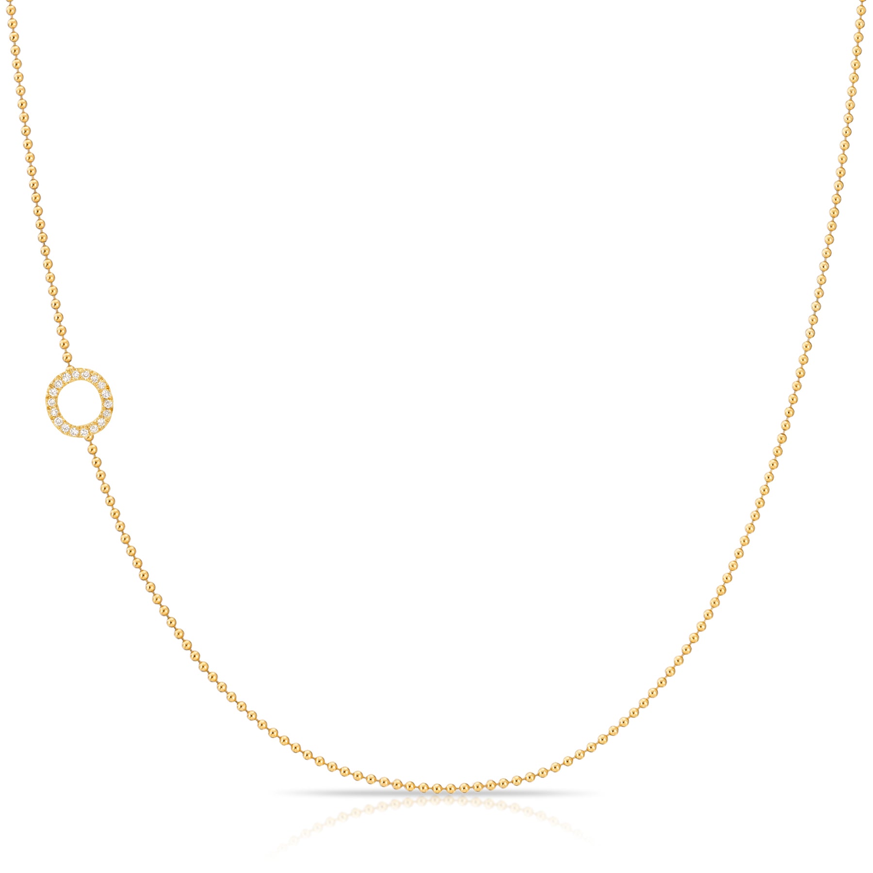 Maya Brenner Pavé Diamond Initial Necklace – O Charm in 14K Yellow Gold, Bead Chain