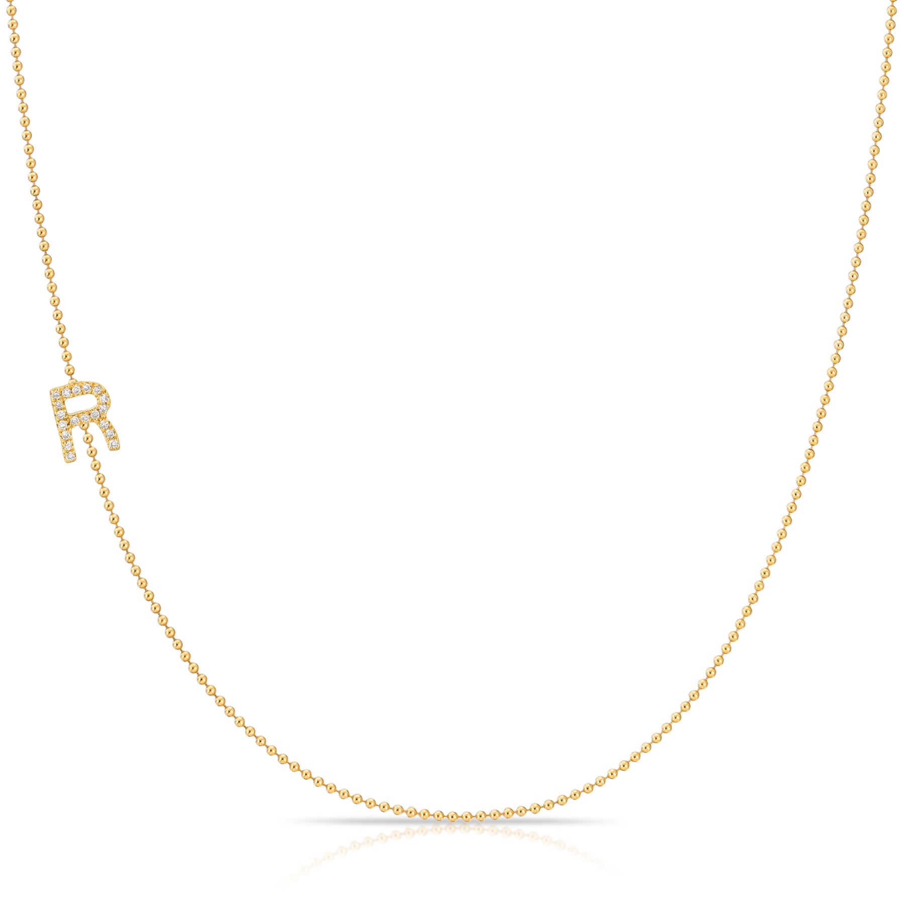 Maya Brenner Pavé Diamond Initial Necklace – R Charm in 14K Yellow Gold, Bead Chain