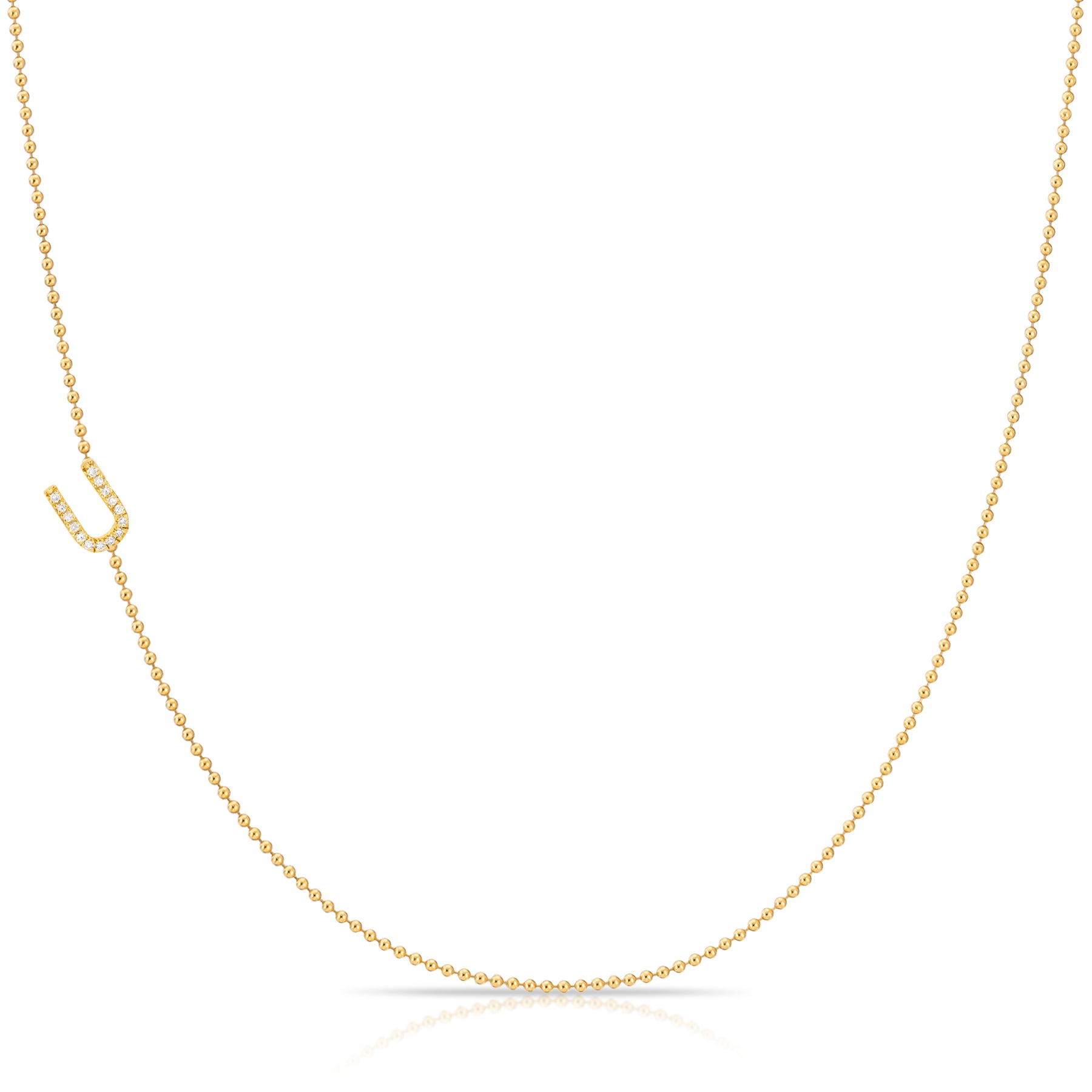 14K Yellow Gold Pavé Diamond Initial Necklace, Letter U – Bead Chain | Maya Brenner