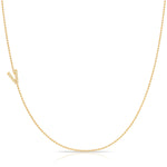 Pavé Diamond Initial Necklace by Maya Brenner – V in 14K Yellow Gold on a Bead Chain