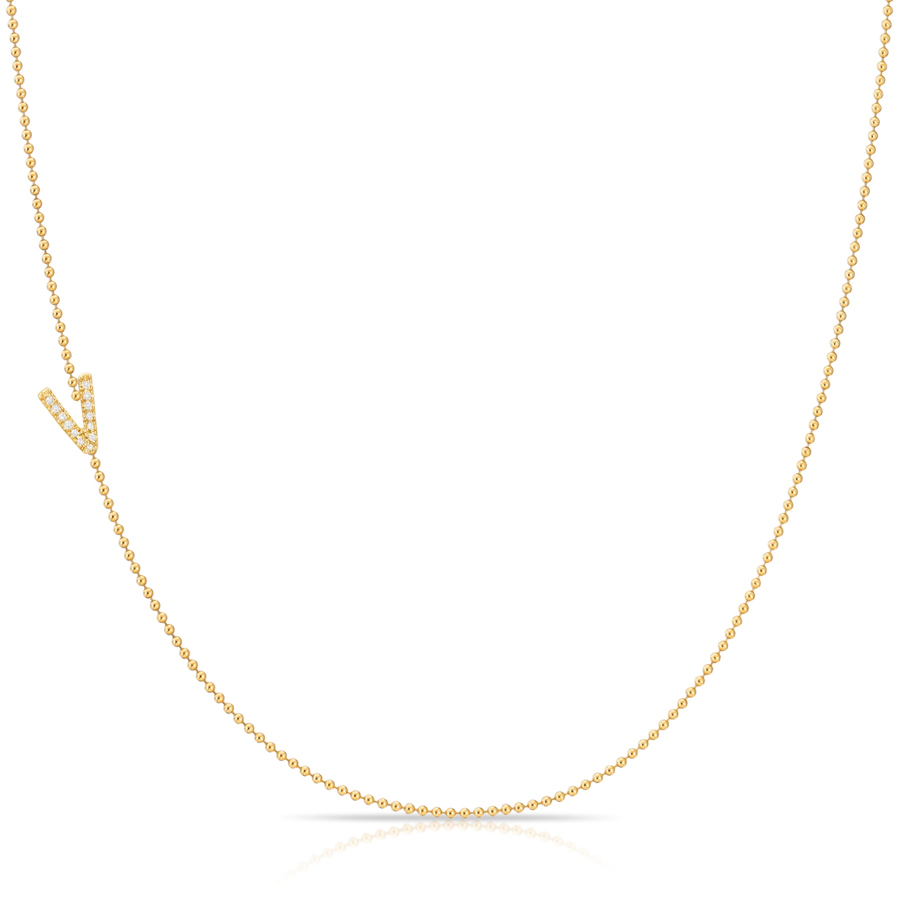 Pavé Diamond Initial Necklace by Maya Brenner – V in 14K Yellow Gold on a Bead Chain