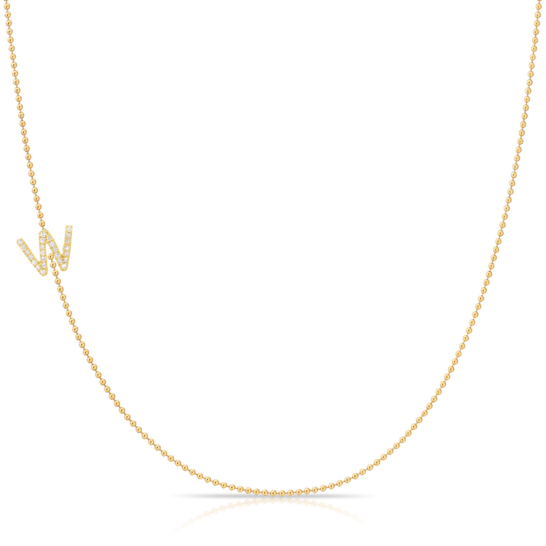 Maya Brenner Pavé Diamond Initial Necklace – W Charm in 14K Yellow Gold, Bead Chain