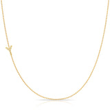 14K Yellow Gold Pavé Diamond Initial Necklace, Letter Y – Bead Chain | Maya Brenner