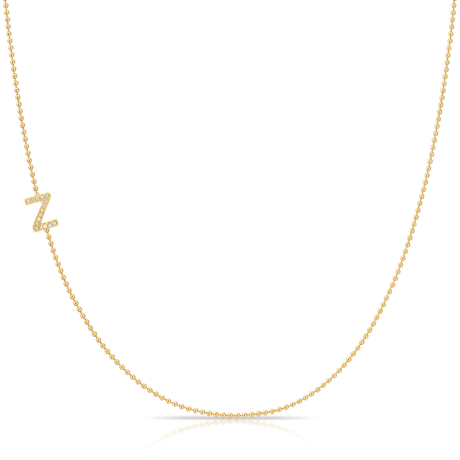 Pavé Diamond Initial Necklace by Maya Brenner – Z in 14K Yellow Gold on a Bead Chain