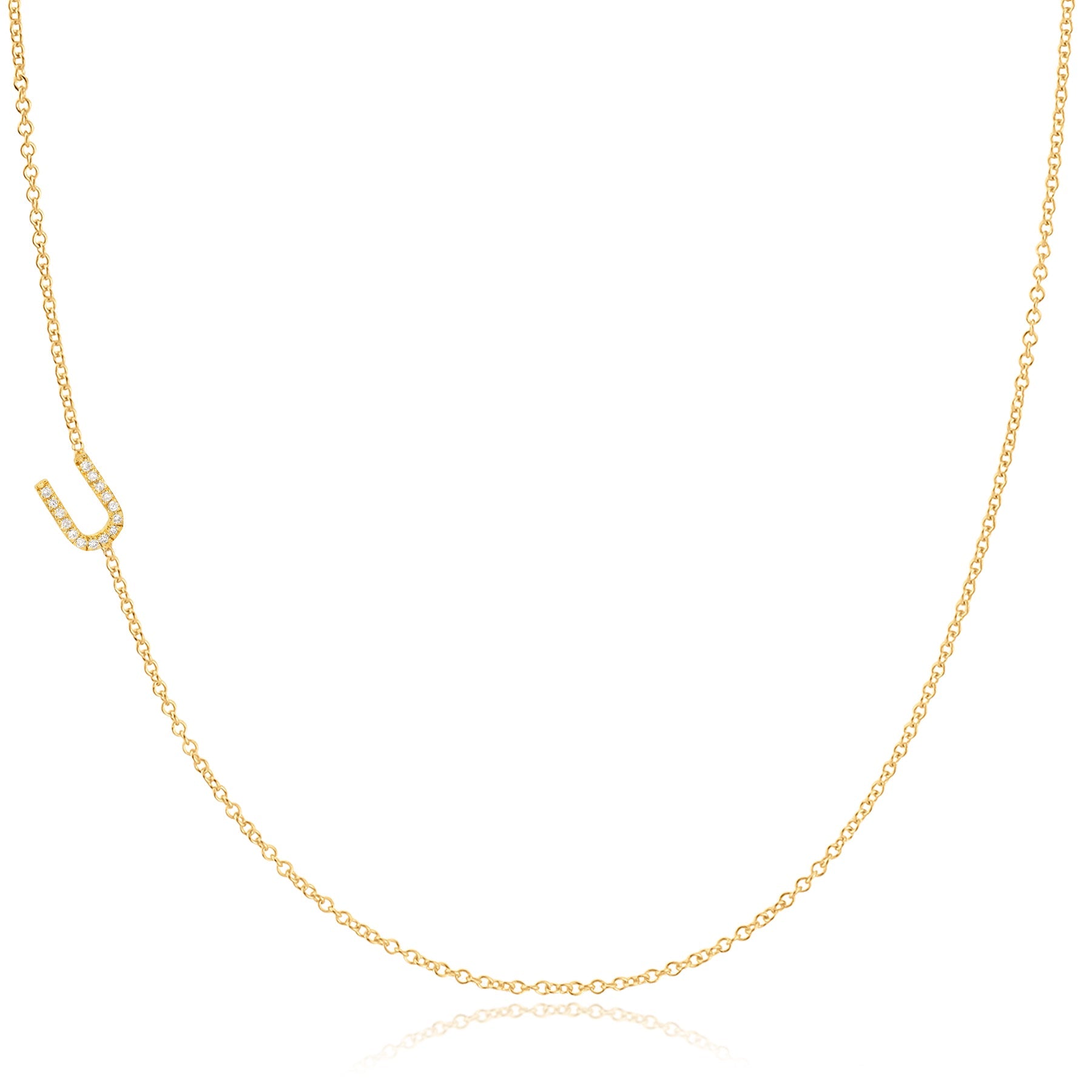 Maya Brenner Pavé Diamond Initial Necklace – U Charm in 14K Yellow Gold, Cable Chain